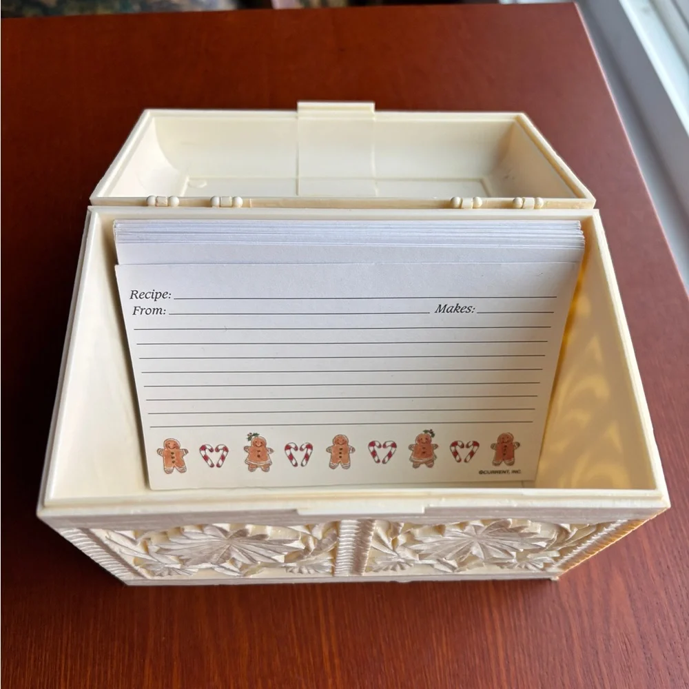 Lerner Melwood Recipe Box Floral Faux Wood Cream 1970s Vintage